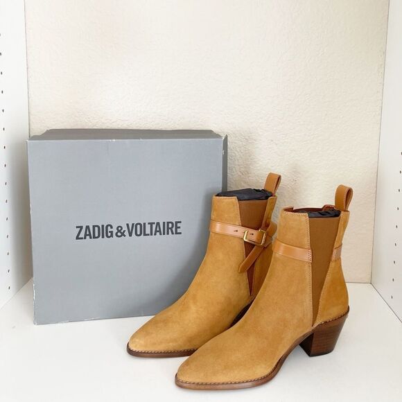 Zadig & Voltaire Tyler Suede pointed toe Western heeled Ankle Bootie FR 39/US 8 - Picture 4 of 17